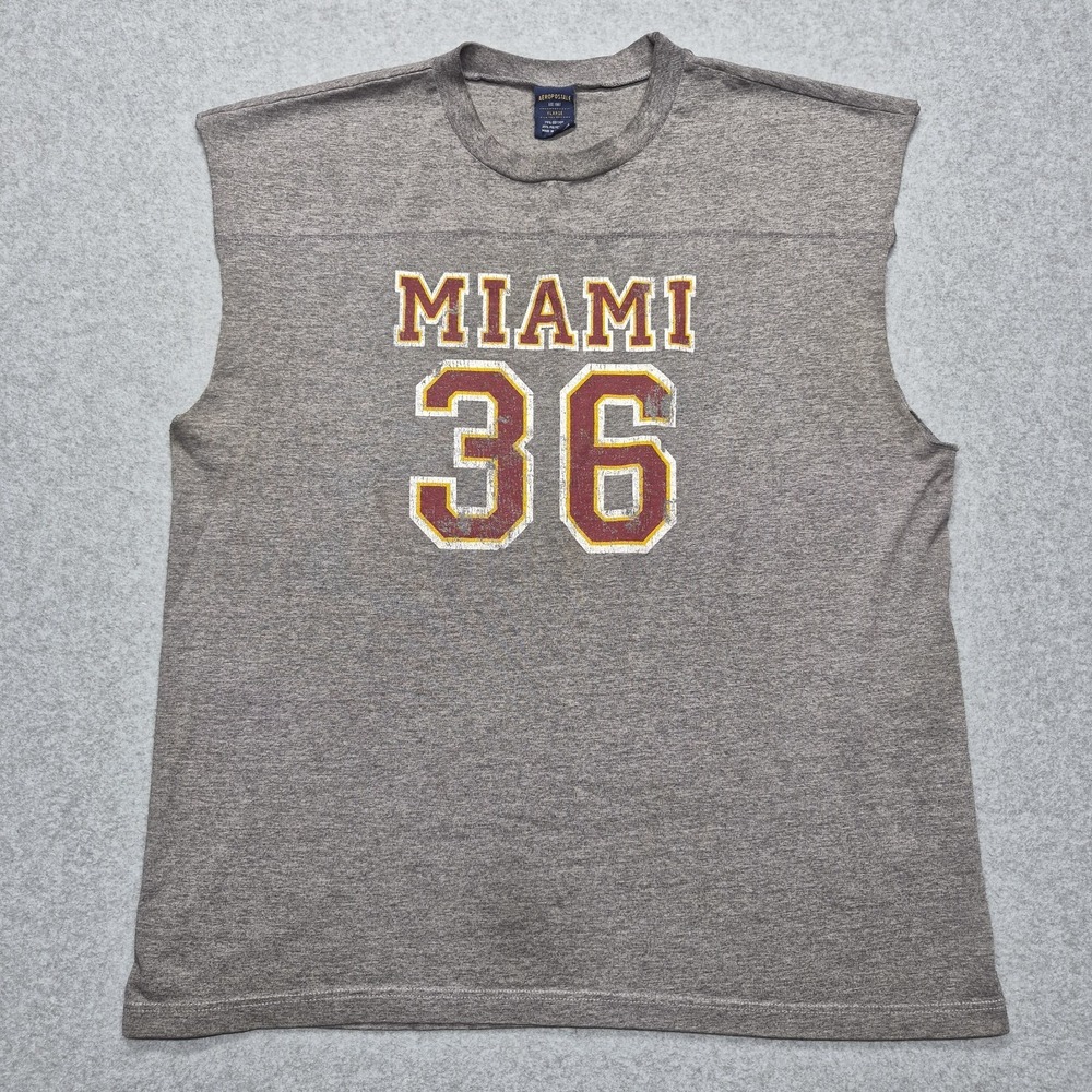 Vintage Aeropostale T-Shirt Mens XL Gray Miami 36 Sleeveless Graphic Muscle Tee
